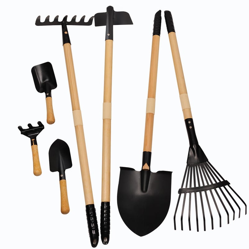 POMIKU Kids Rake and Shovel Sets 7PCS Child Metal Gardening Tools for Real DiggingGreat for Garden Yard Sandbox Lawn Camping Play Outdoor Toys for Ages 24 57 Years Old - Image 2