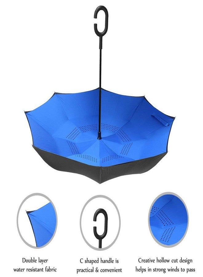 SHOPOBOX Double Layer Inverted Reversible No Drip Umbrella with C Shape Handle (Multi Color) - Image 4