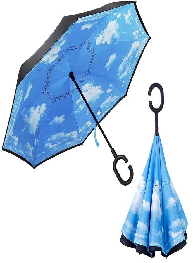 SHOPOBOX Double Layer Inverted Reversible No Drip Umbrella with C Shape Handle (Multi Color) - Image 2