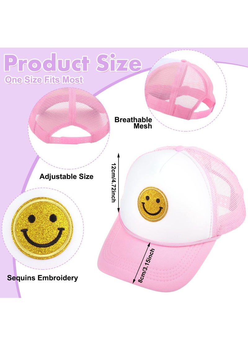 Excefore Preppy Jewelry Set Smile Face Sequins Hat Smile Face Necklace Earrings Preppy Accessories for Girls Summer Beach - Image 2