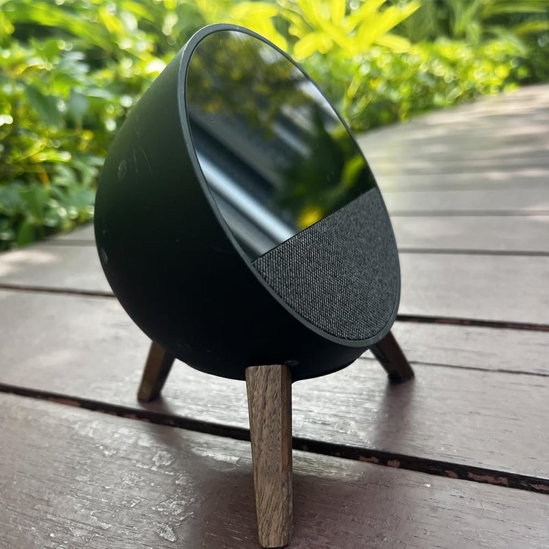 حامل خشبي مع وسادات سيليكون لـ Echo Spot، حامل ثلاثي القوائم خشبي بإطار بيضاوي معدني لـ Alexa Echo Spot، حامل مكتبي لـ Echo Spot (إصدار 2024) - Image 4