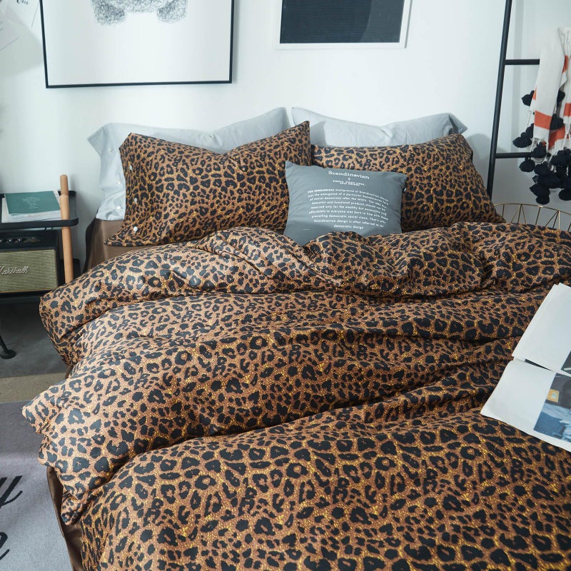 LifeTB Leopard Print Comforter Set Full Size Animal Cheetah Printed Comforter Set 3 Pieces Fluffy Soft Microfiber Brown/Black Floral Bedding Set Farmhouse Boho Bed Comforter with 2 Pillowcases for All Season - Image 4