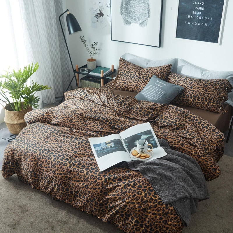 LifeTB Leopard Print Comforter Set Full Size Animal Cheetah Printed Comforter Set 3 Pieces Fluffy Soft Microfiber Brown/Black Floral Bedding Set Farmhouse Boho Bed Comforter with 2 Pillowcases for All Season - Image 3