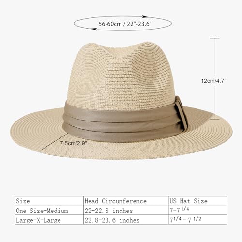Lanzom Women Wide Brim Straw Panama Roll up Hat Fedora Beach Sun Hat UPF50+ (B-Khaki) - Image 2