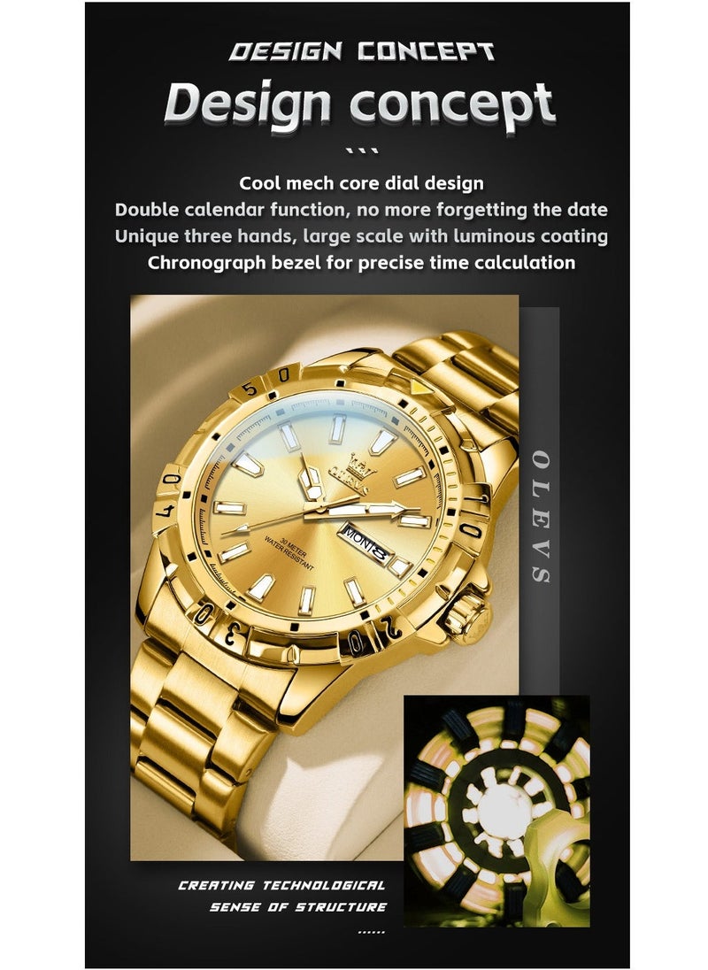 أوليفز Watches for Men Quartz Stainless Steel Water Resistant Watch 42mm Gold 5560 - Image 3
