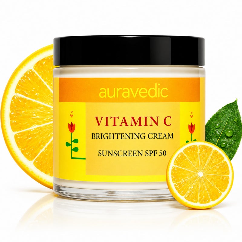 Auravedic Vitamin C Face Cream with SPF 50 for Glowing Skin Reduces Sun Damage Revives Dull Skin Organic Hydration Argan Avocado Oil Infused Sunscreen Moisturizer 353 Oz 100g - Image 2