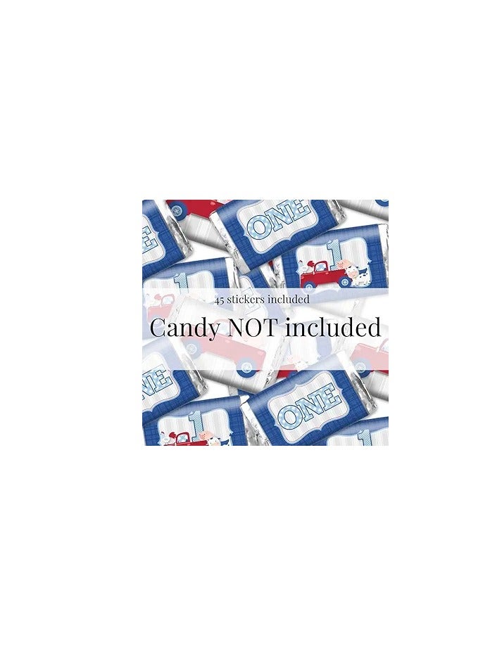 1st Birthday Party Mini Chocolate Candy Bar Sticker Wrappers for Boys, 45 1.4" x 2.6" Wrap Around Labels by Great for Party Favors - Image 2