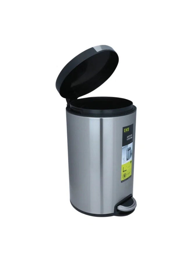 EKO Steel Trash Can, 12 Liters - Silver - Image 3