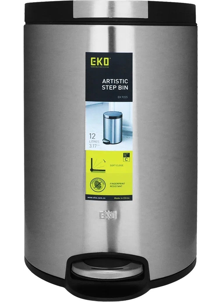 EKO Steel Trash Can, 12 Liters - Silver - Image 1