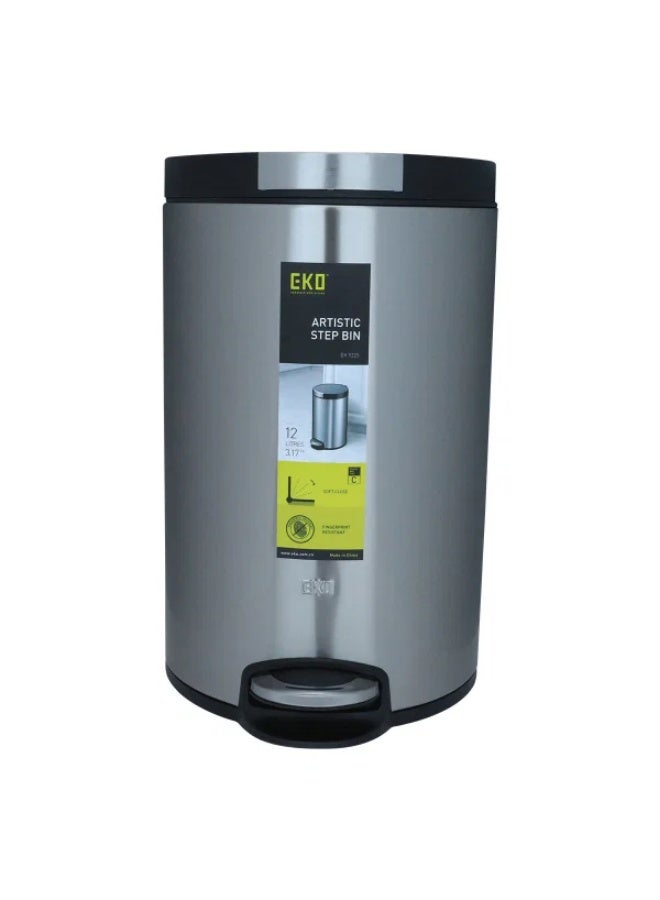 EKO Steel Trash Can, 12 Liters - Silver - Image 2