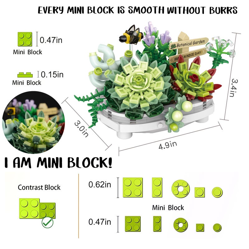 YONGJULE Succulent Building Toys for Adults Bonsai Botanical Collection Toy Building Sets Plants and Flowers DIY Home Decoration Gift for Valentines Day Women Kids Not Compatible with Lego - Image 3