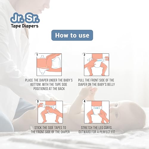 Jr. Sr. Baby Tape Style Diaper | Adjustable Fit For Babies | Newborn/Extra Small (NB/XS) Size (0-5kg), 72 Count | Pack of 1 | Upto 12 hr Absorption with Advanced Leak Protection | Soft & Comfy - Image 5