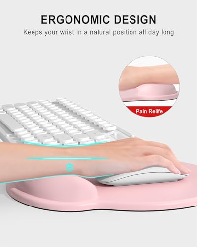Auhoahsil Ergonomic Mouse Pad with Wrist Rest Comfortable Silicone NonSlip Computer Pain Relief Gel Mouse Mat with Wrist Support for Gaming Work Office Women Men Cute Pattern Light Pink - Image 3