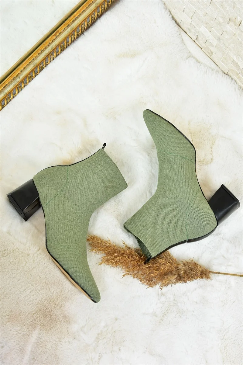 Fox Shoes Green Knitwear Thick Heeled Women's Boots L422763057