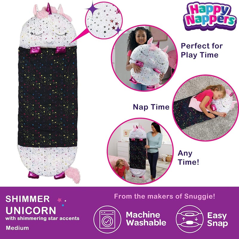 Happy Nappers Pillow & Sleepy Sack- Comfy, Cozy, Compact, Super Soft, Warm, All Season, Sleeping Bag with Pillow- Medium 54” x 20”, Shimmer Unicorn - Image 3