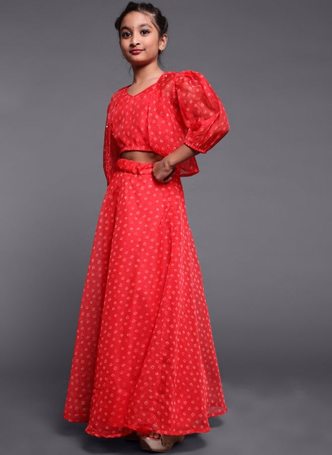 AKS Red Printed Lehenga Choli Set for Girls - Image 4