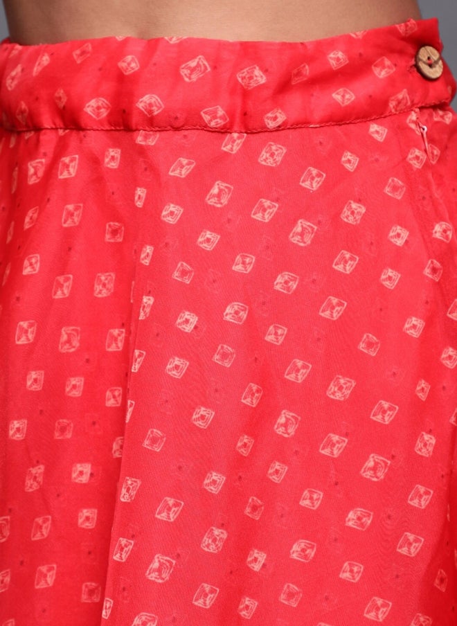 AKS Red Printed Lehenga Choli Set for Girls - Image 3