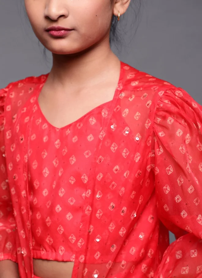أيه كيه إس Red Printed Lehenga Choli Set for Girls