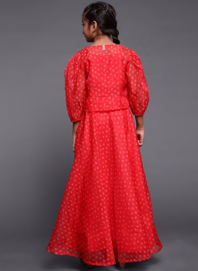 AKS Red Printed Lehenga Choli Set for Girls - Image 5