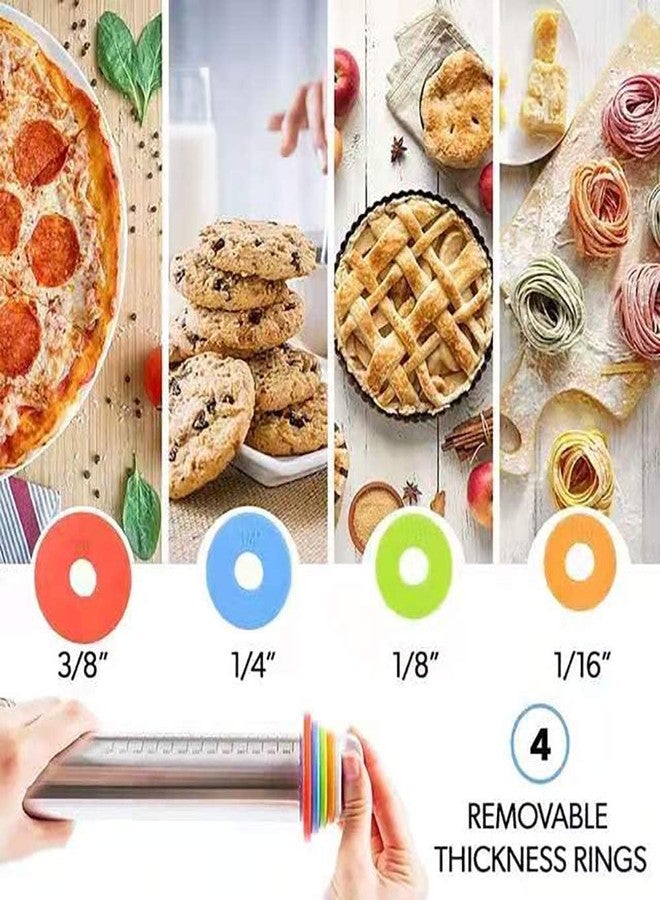 PRARAMBH Stainless Steel Rolling Pin with Adjustable Thickness Rings & Silicone Baking Mat - 17 Inch Dough Roller with Measurement Scale for Chapati, Cookies, Pizza, Fondant & Pastry - Image 4