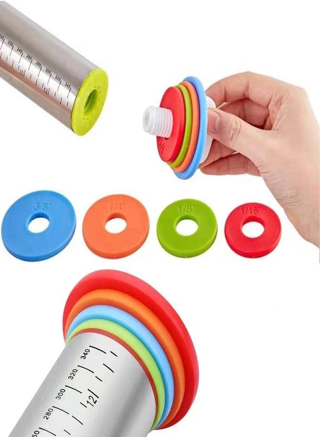 PRARAMBH Stainless Steel Rolling Pin with Adjustable Thickness Rings & Silicone Baking Mat - 17 Inch Dough Roller with Measurement Scale for Chapati, Cookies, Pizza, Fondant & Pastry - Image 1