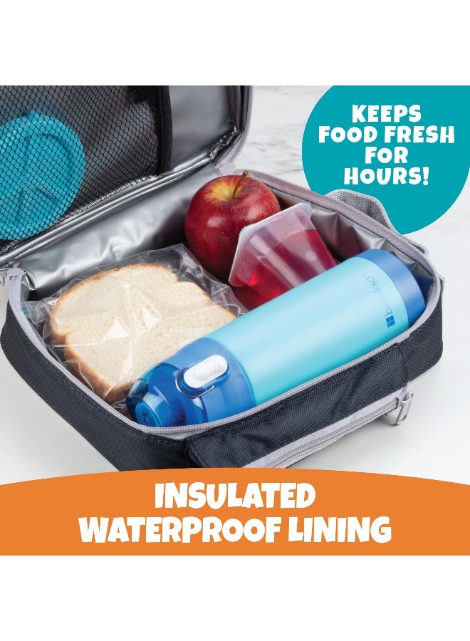 Bentology Insulated Lunch Box w Snack Pocket & Water Bottle Holder-Boys or Kids Blue School Lunchbox Tote Keeps Food Hotter or Colder Longer- Reusable Bag Fits Most Bento Boxes, Ice Packs- Back to School - Image 2
