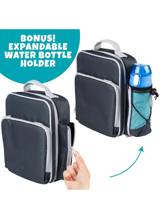 Bentology Insulated Lunch Box w Snack Pocket & Water Bottle Holder-Boys or Kids Blue School Lunchbox Tote Keeps Food Hotter or Colder Longer- Reusable Bag Fits Most Bento Boxes, Ice Packs- Back to School - Image 3