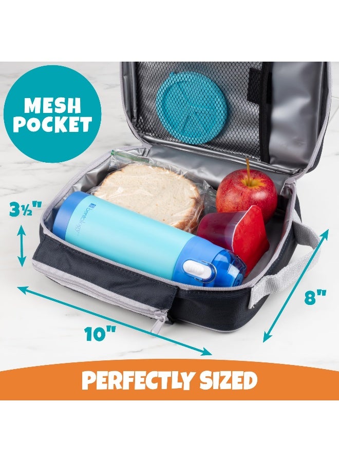 Bentology Insulated Lunch Box w Snack Pocket & Water Bottle Holder-Boys or Kids Blue School Lunchbox Tote Keeps Food Hotter or Colder Longer- Reusable Bag Fits Most Bento Boxes, Ice Packs- Back to School - Image 4