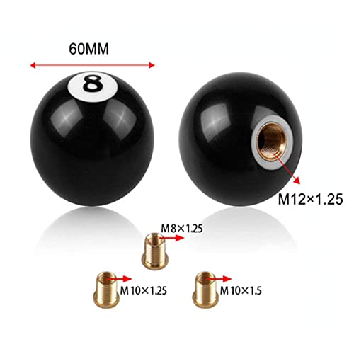 RYANSTAR RACING RYANSTAR Shift Knob Black 8 Ball Billiard Acrylic Gear Shift Lever Shift Knob Black Shaped Round Manual with 3 Adapters Universal Fit Compatible with Manual Car M 81.25, M 101.25, M 101.5, M 121.25 - Image 4