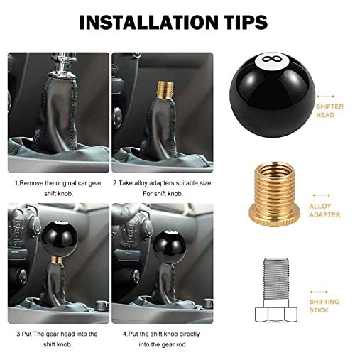RYANSTAR RACING RYANSTAR Shift Knob Black 8 Ball Billiard Acrylic Gear Shift Lever Shift Knob Black Shaped Round Manual with 3 Adapters Universal Fit Compatible with Manual Car M 81.25, M 101.25, M 101.5, M 121.25 - Image 5