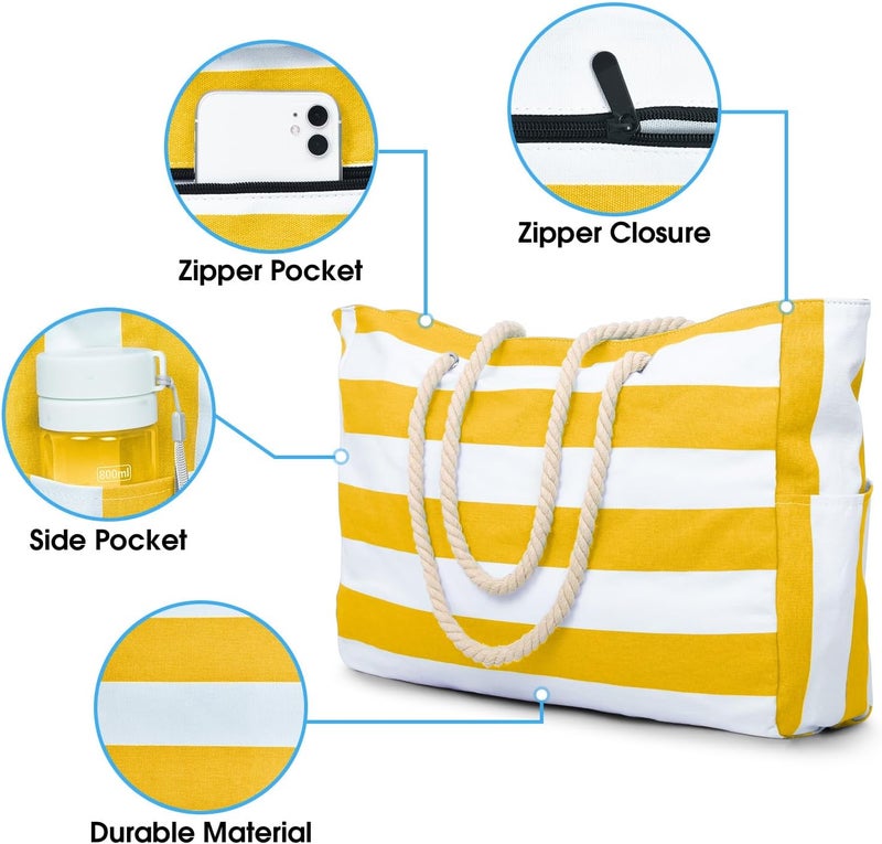 Becokan Beach Bags for Women, Large Waterproof Beach Tote Bag with Zipper Beach Bags Waterproof Sandproof Swim Pool Bag Large Tote - Image 2