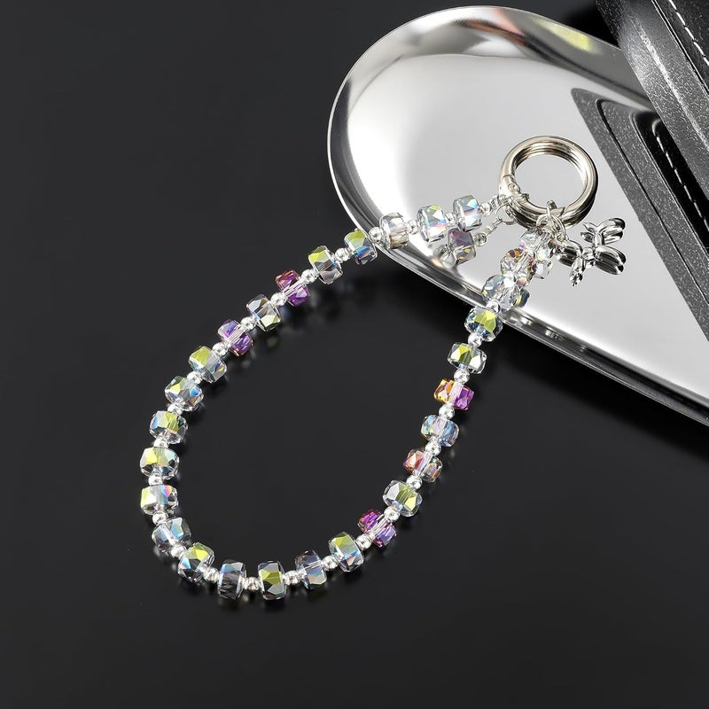 KHOLAD Crystal Phone Wrist Strap Phone Charm Chain Keychain Beaded Cellphone Lanyard with Tether Tab Hands-Free Wristlet Bracelet Wrist Grip Strap for Women - Image 2