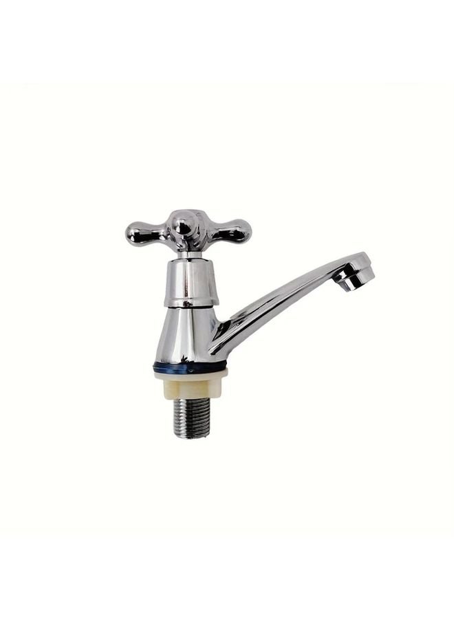 Vintage European Style Single Hole Zinc Alloy Chrome Plated Cross Handle Bathroom Sink Faucet Silvery - Image 1