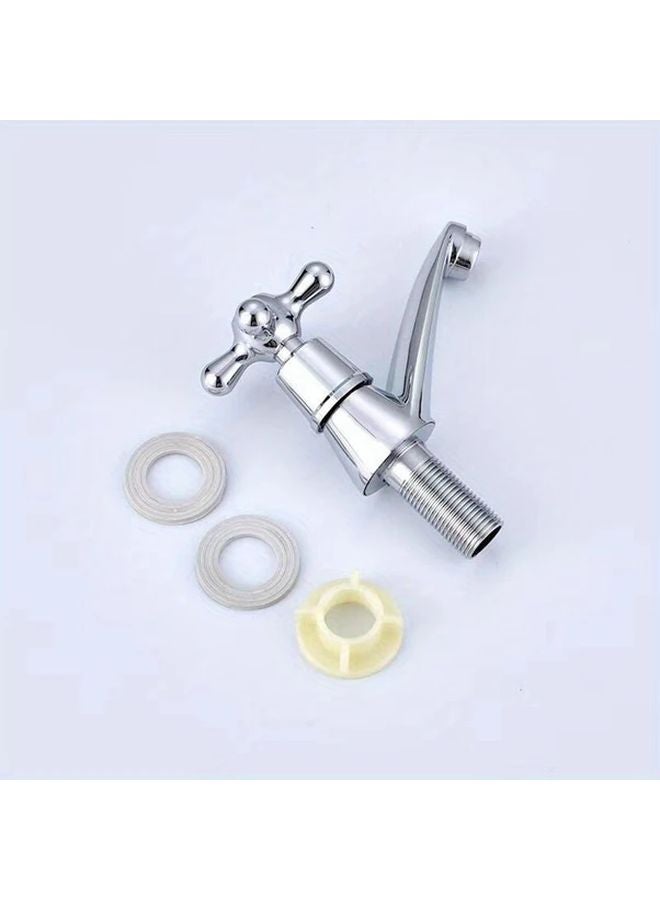 Vintage European Style Single Hole Zinc Alloy Chrome Plated Cross Handle Bathroom Sink Faucet Silvery - Image 5