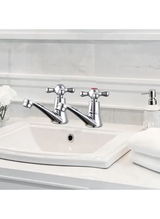 Vintage European Style Single Hole Zinc Alloy Chrome Plated Cross Handle Bathroom Sink Faucet Silvery - Image 2