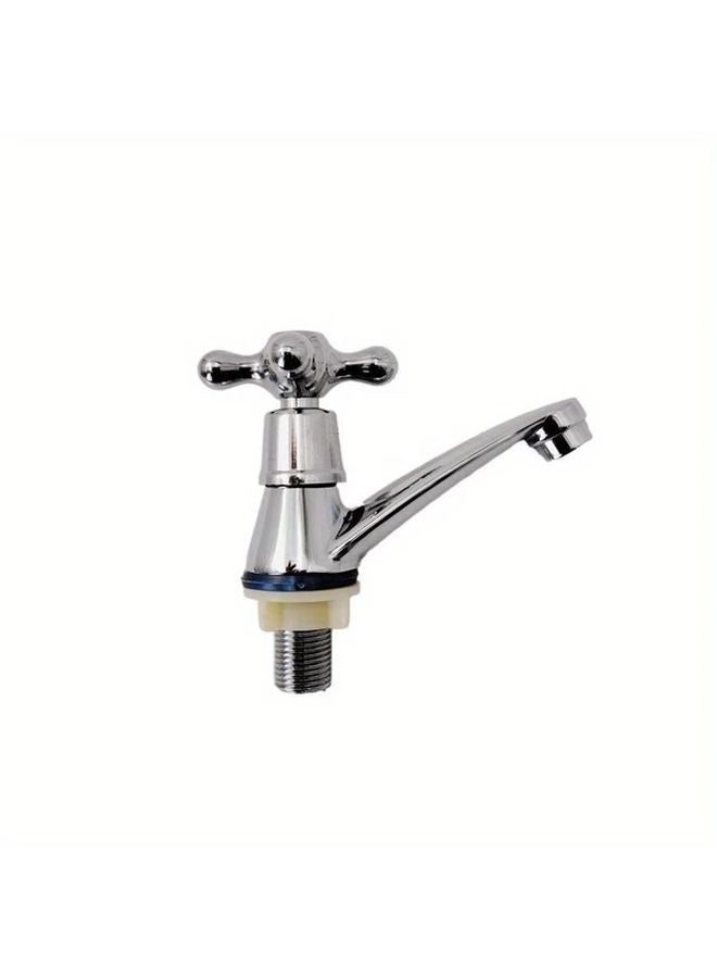 Vintage European Style Single Hole Zinc Alloy Chrome Plated Cross Handle Bathroom Sink Faucet Silvery - Image 4