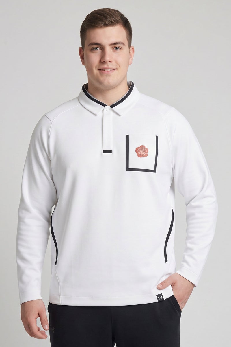 UNDER ARMOUR Men Loose Fit UA Rose Long Sleeve Outdoor Polo Shirt, White - Image 1