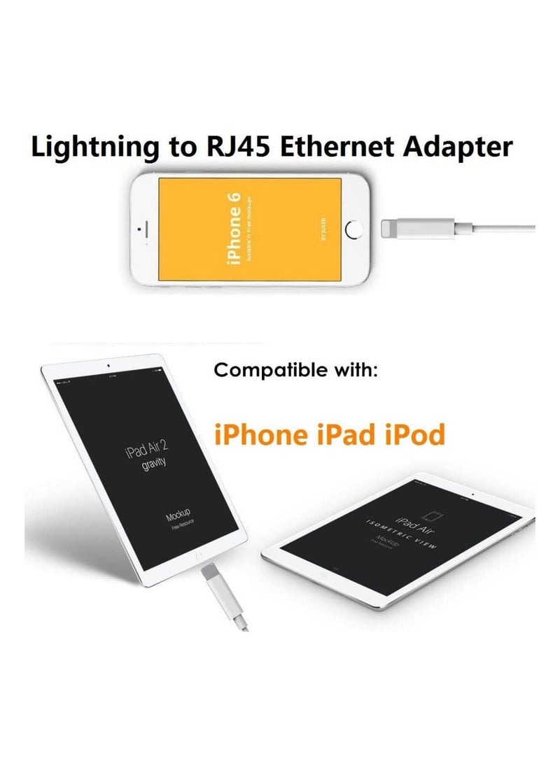KASTWAVE Lightning to Ethernet Adapter, RJ45 Ethernet LAN Network Adapter Cable with 8 Pin Connector Compatible with iPhone 13/12/11/XS/XR/X/8/7/iPad/iPod, Plug and Play, Supports 100Mbps [MFi Certified] - Image 5