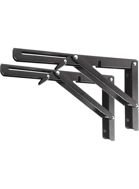 Folding Shelf Brackets - Heavy Duty Stainless Steel Collapsible Shelf Bracket for Bench Table, Space Saving DIY Bracket, Max Load: 550lb (Black, 16 inch)