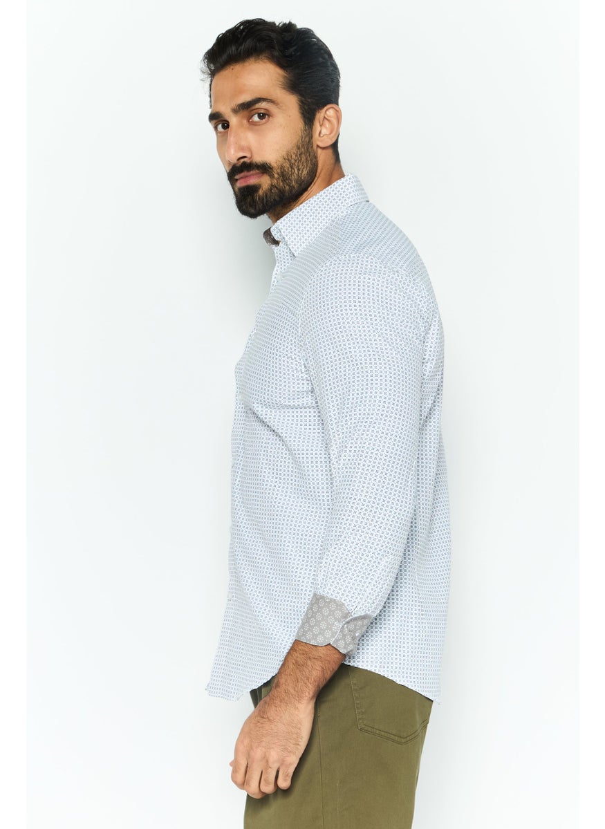 English Laundry Men Slim Fit Dotted Square Long Sleeve Dress Shirts, White  - Image 3