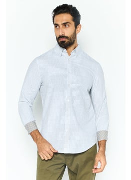 English Laundry Men Slim Fit Dotted Square Long Sleeve Dress Shirts, White  - Image 1