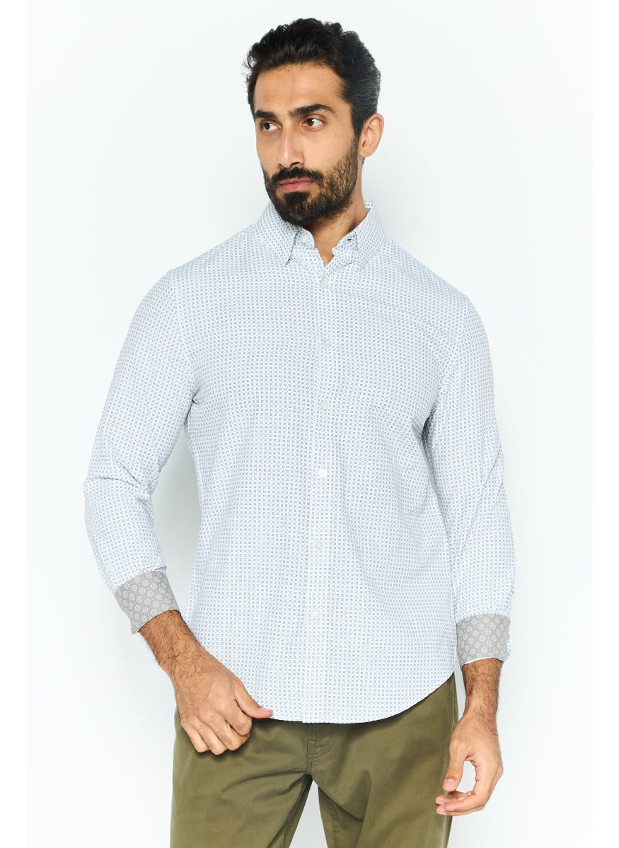 English Laundry Men Slim Fit Dotted Square Long Sleeve Dress Shirts, White  - Image 1