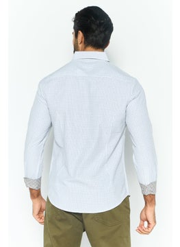 English Laundry Men Slim Fit Dotted Square Long Sleeve Dress Shirts, White  - Image 4