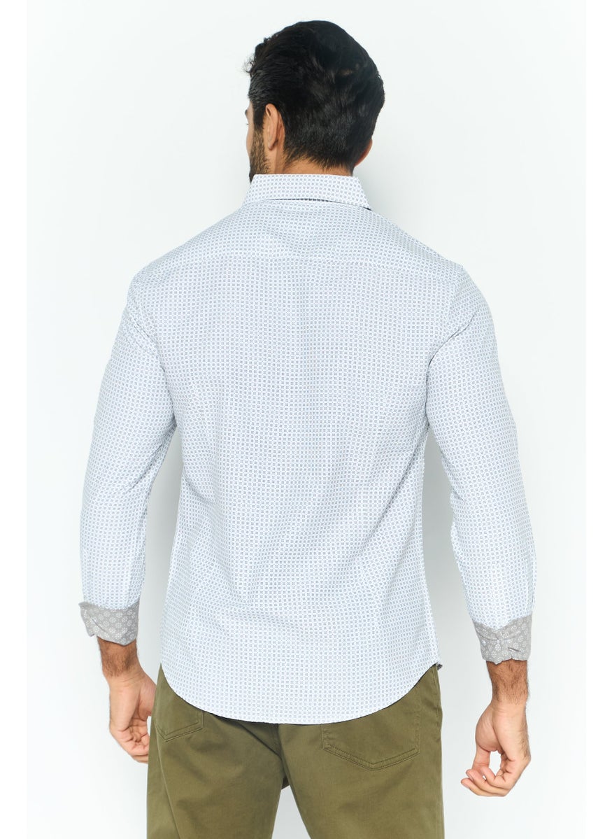 English Laundry Men Slim Fit Dotted Square Long Sleeve Dress Shirts, White  - Image 4