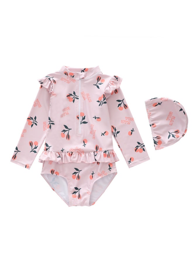 Loquat Children's Swimwear Girls One-piece Quick-drying Long-sleeved Swimwear Small And Medium-sized Girls Cute One-piece Swimwear Wholesale-Color:P1034-3MZ Noble Flowers- - Image 5
