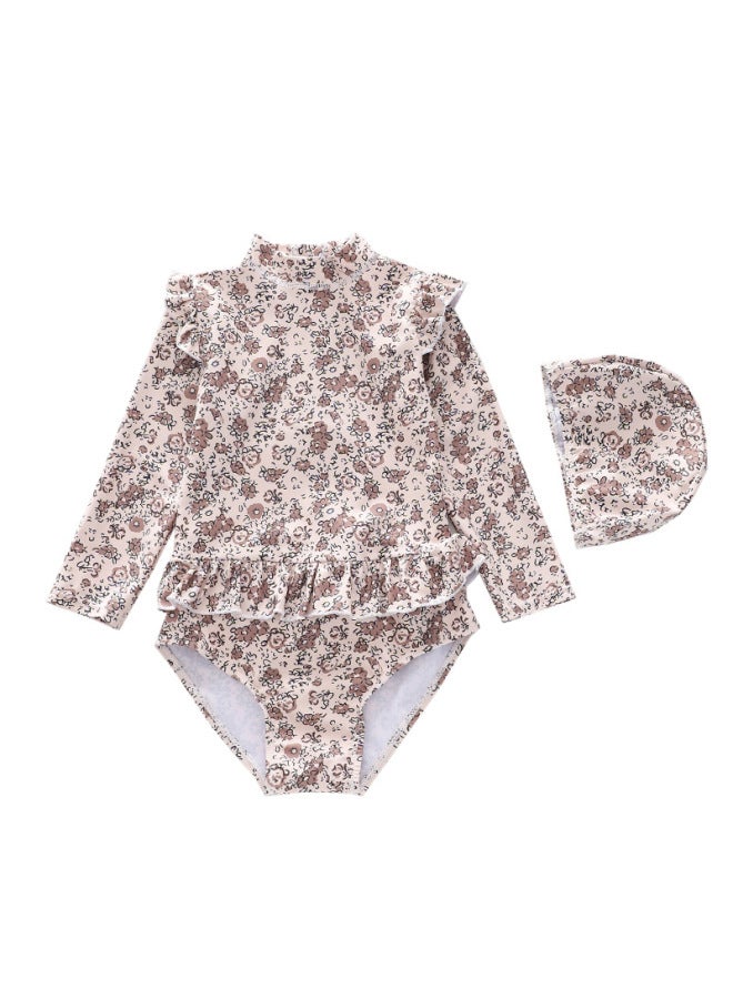 Loquat Children's Swimwear Girls One-piece Quick-drying Long-sleeved Swimwear Small And Medium-sized Girls Cute One-piece Swimwear Wholesale-Color:P1034-3MZ Noble Flowers- - Image 1