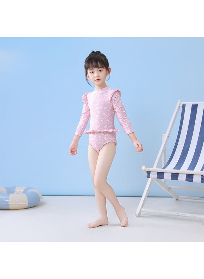 Loquat Children's Swimwear Girls One-piece Quick-drying Long-sleeved Swimwear Small And Medium-sized Girls Cute One-piece Swimwear Wholesale-Color:P1034-3MZ Noble Flowers- - Image 4