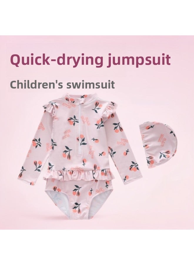 Loquat Children's Swimwear Girls One-piece Quick-drying Long-sleeved Swimwear Small And Medium-sized Girls Cute One-piece Swimwear Wholesale-Color:P1034-3MZ Noble Flowers- - Image 2