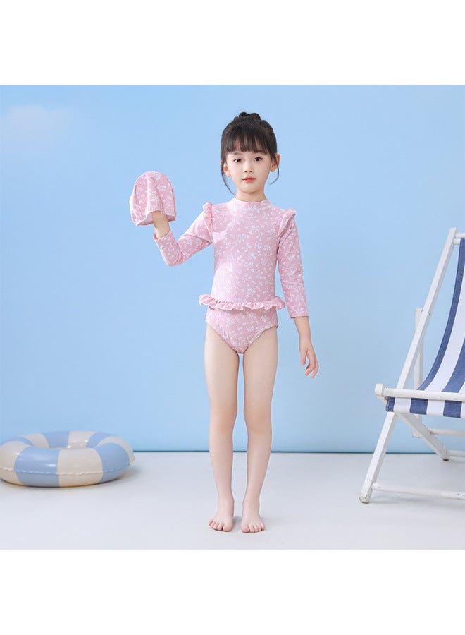 Loquat Children's Swimwear Girls One-piece Quick-drying Long-sleeved Swimwear Small And Medium-sized Girls Cute One-piece Swimwear Wholesale-Color:P1034-3MZ Noble Flowers- - Image 3