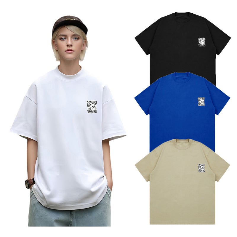 American-Style Small Neckline Men'S Hip Hop Fashion Printed Loose Overize Plus Size Fat Summer Cotton Half Sleeve T-Shirt - Image 3